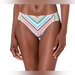 NWT La Blanca Shirred Hipster Bikini Bottom Tahitian Red Chevron Stripe Size 16